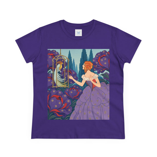 🦜💜 The Enchanted Birdcage Promenade Cotton Tee – Art Deco Floral Fantasy