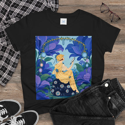 🪞🌺 The Enchanted Garden Mirror Cotton Tee – Art Deco Fashion Whimsy