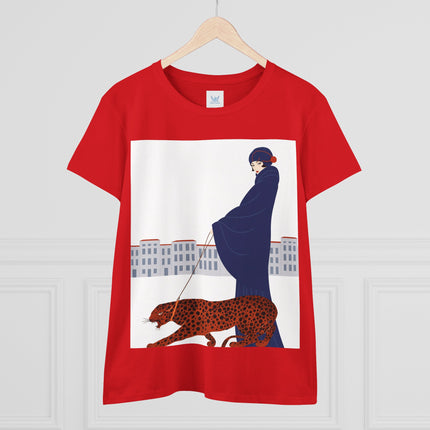 🐆🖤 The Lady With The Leopard Cotton Tee – Art Deco Fashion Illustration