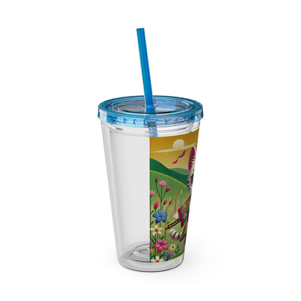 Samurai Kitten Sunsplash Tumbler with Straw, 16oz