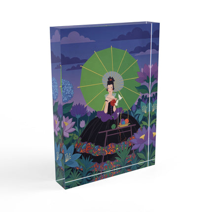 🪷🧶 The Lady Of The Lotus Knitting Circle Acrylic Art Block – Art Deco Floral Whims
