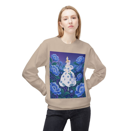 💙🌸 The Enchanted Blue Blossom Garden Midweight Crewneck Sweatshirt – Art Deco Floral Elegance