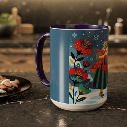❤️❄️ The Winter Heart Messenger Colorful Mug – Art Deco Snow Garden Fantasy