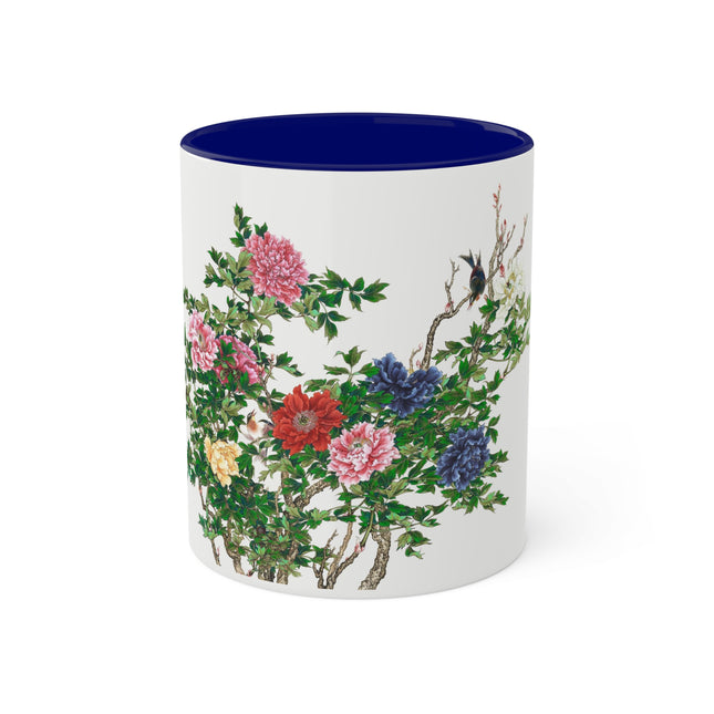 Peonies and Birds by Okamoto Shuki Colorful Mugs, 11oz