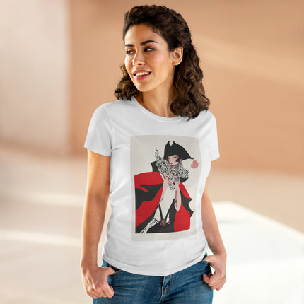 Crimson Masquerade Women's Midweight Cotton Tee – Dramatic Elegance & Art Deco Mystery