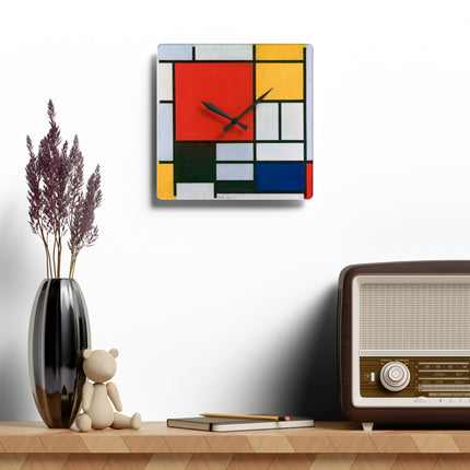 Composition with Red, Yellow, Blue, and Black by Piet Mondrian Acrylic Wall Clock, Round and Square