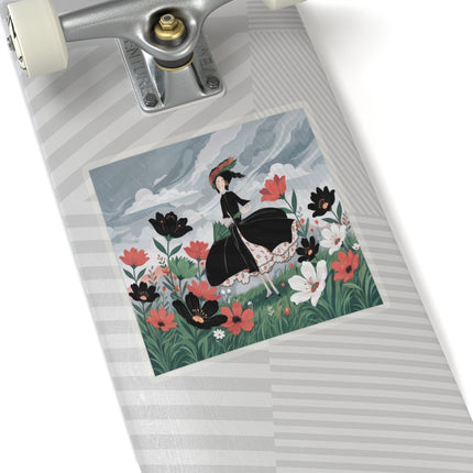 🌧️🌺 The Stormy Flower Walk Kiss-Cut Stickers – Art Deco Floral Fashion