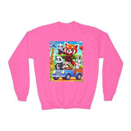 Safari Friends on the Move Youth Crewneck Sweatshirt – Adventure, Friendship & Playful Energy