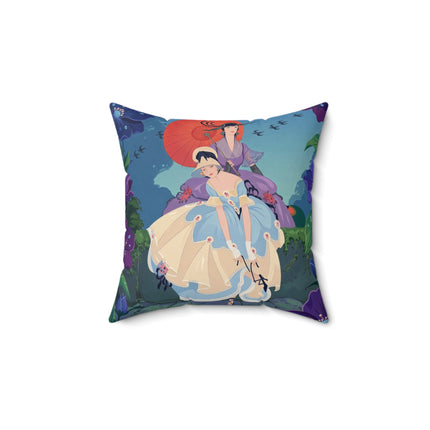 👒🌺 The Ladies Of The Enchanted Garden Stroll Square Pillow – Art Deco Floral Elegance