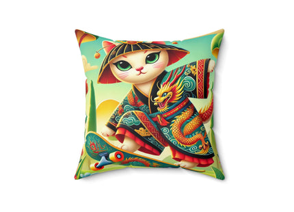 Dragon Dance on Wheels Spun Polyester Square Pillow