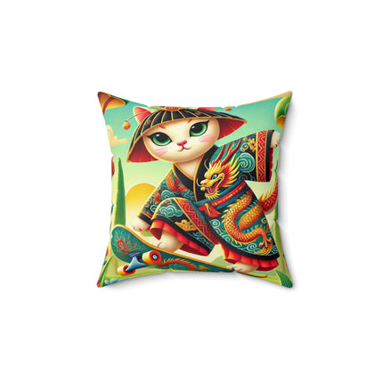 Dragon Dance on Wheels Spun Polyester Square Pillow