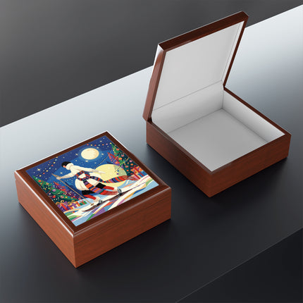🌙🎿 The Moonlit Christmas Skier Jewelry Box – Whimsical Holiday Fantasy