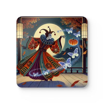 Court Magician with Ghost Butterflies Corkwood Coaster Set