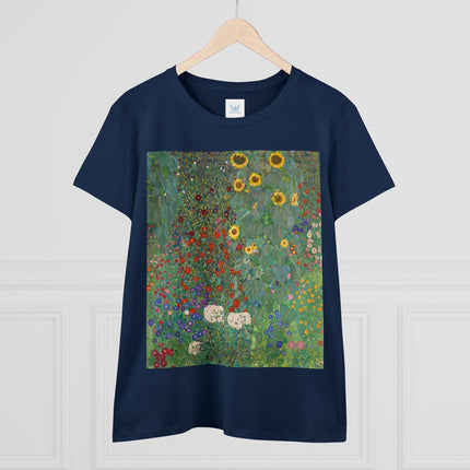 Farm Garden with Sunflowers by Gustav Klimt Women's Midweight Cotton Tee