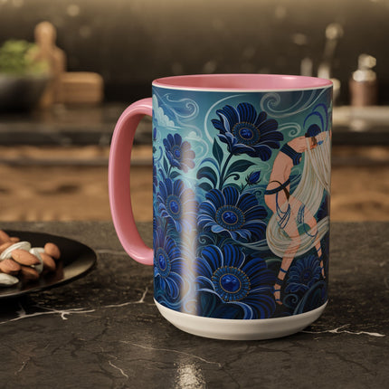 💙🌸 The Sapphire Wind Dancer Colorful Mug – Art Deco Floral Fantasy