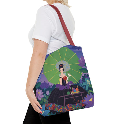 🧶🌸 The Lady Of The Enchanted Knitting Garden Tote Bag – Art Deco Floral Fantasy