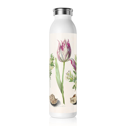 Tulip, Branches of Myrtle, and Shells by Maria Sibylla Merian Slim Water Bottle