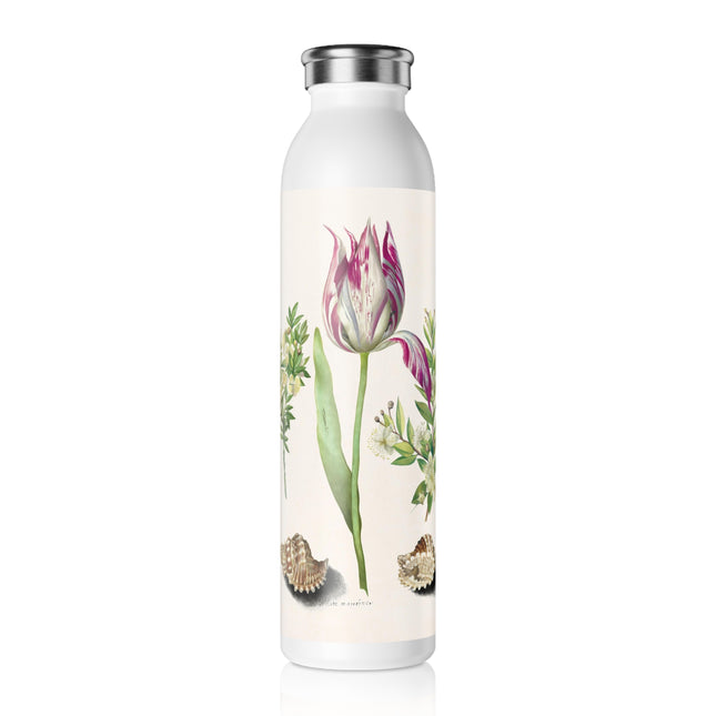 Tulip, Branches of Myrtle, and Shells by Maria Sibylla Merian Slim Water Bottle