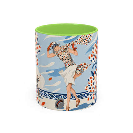 🌼🧡 The Polka Dot Wind Dancer Colorful Mug – Art Deco Fashion Whimsy