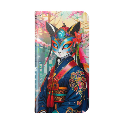 🦊⚔️ Cyberpunk Samurai Maiden Flip Case – Neon Grace & Warrior Courage