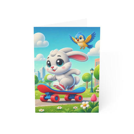 🐰🛹 The Little Bunny Skateboard Ride Greeting Card – Whimsical Animal Adventure
