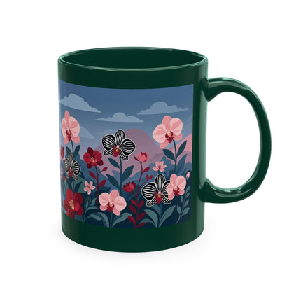 🖤🌸 The Lady Of The Striped Orchid Garden Ceramic Mug – Art Deco Fashion Elegance