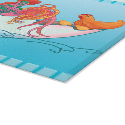 A Rooster's Seafaring Adventure Glass Cutting Board