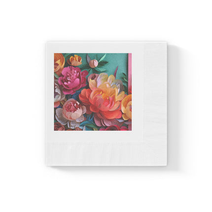 Peonies in Full Bloom White Coined Napkins