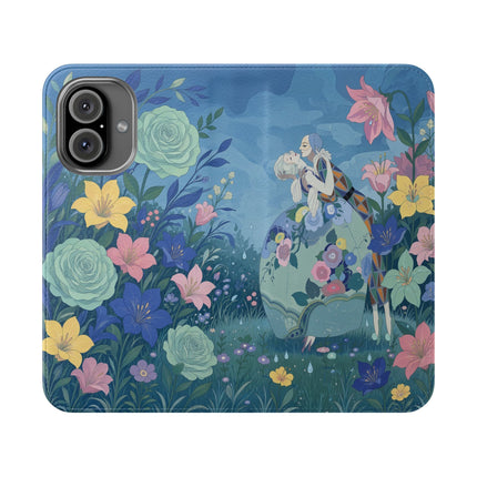 🌸💙 The Lovers In The Enchanted Garden Flip Case – Art Deco Floral Romance