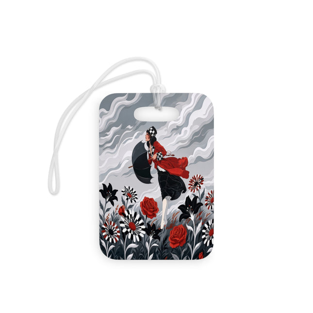 🌹☂️ The Lady In The Storm Luggage Tag – Art Deco Floral Drama