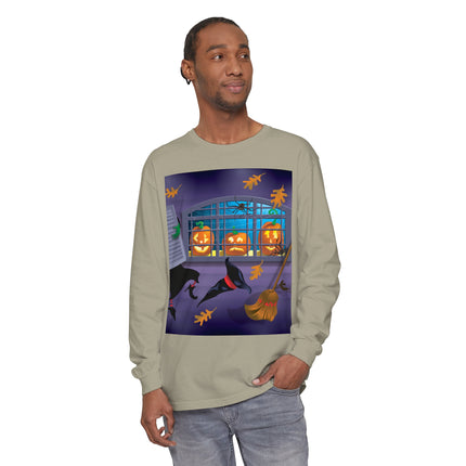 Whimsical Halloween Mischief Unisex Garment-dyed Long Sleeve T-Shirt