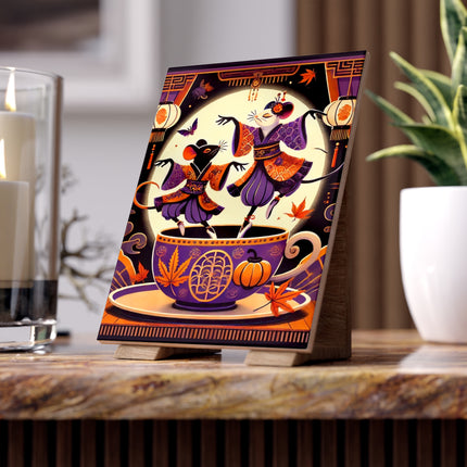 Theatrical Halloween Kabuki Mice on Teacup Ceramic Tile