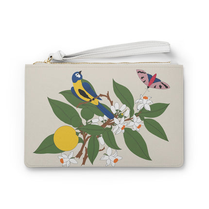 Blue Tit & Butterfly Clutch Bag – Elegant Charm & Springtime Grace