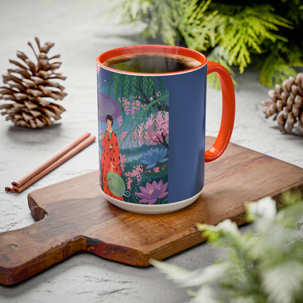 The Lady Of The Cherry Blossoms Colorful Mugs – Art Deco Spring Elegance
