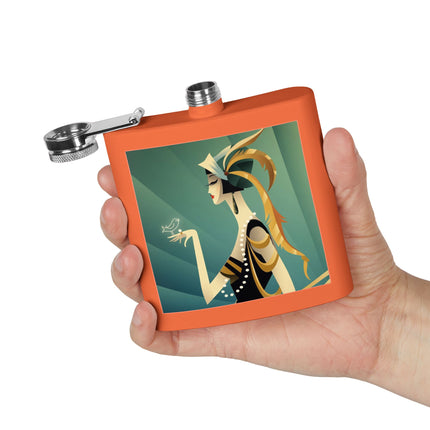 Art Deco Flapper with Bird Flask – Elegant Glamour & Timeless Style