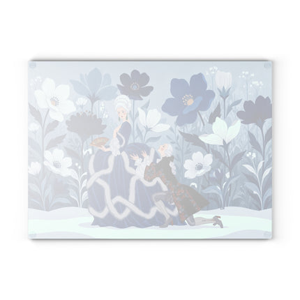 💙❄️ The Winter Courtship Glass Cutting Board – Art Deco Floral Romance