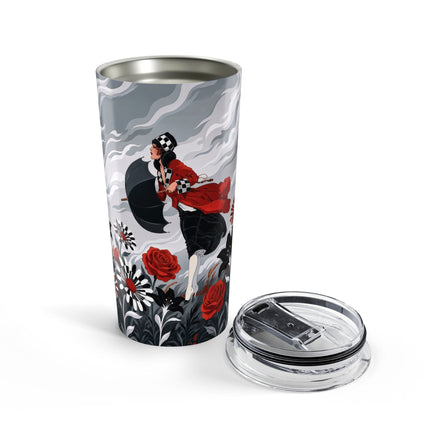🌹☂️ The Lady In The Storm Tumbler, 20oz – Art Deco Floral Drama