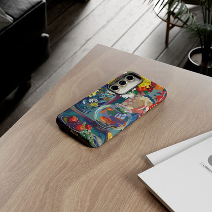 Floral Fishbowl Still Life Phone Case – Vibrant Harmony & Colorful Life