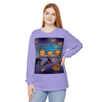 Whimsical Halloween Mischief Unisex Garment-dyed Long Sleeve T-Shirt