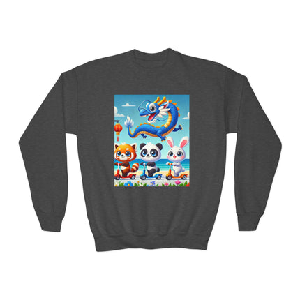 Seaside Scooter Friends Youth Crewneck Sweatshirt – Coastal Fun, Friendship & Playful Adventure