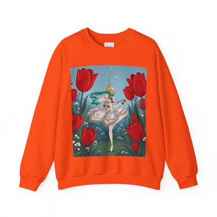 🌷🩰 The Scarlet Tulip Ballet Crewneck Sweatshirt – Art Deco Floral Whimsy