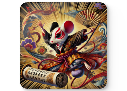 Theatrical Mouse on a Mission Corkwood Coaster Set