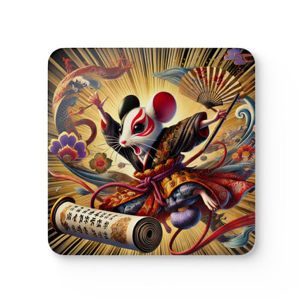 Theatrical Mouse on a Mission Corkwood Coaster Set