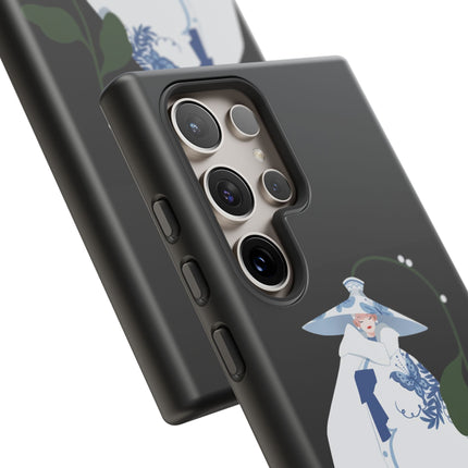 Blue & White Porcelain Geisha Phone Case – Elegant Mystery & Floral Grace