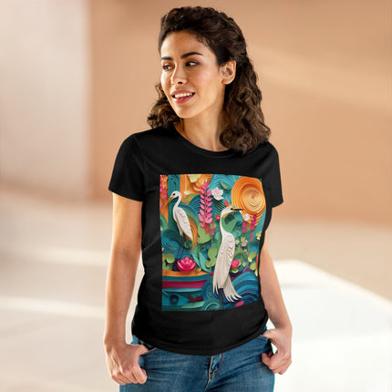 Elegant Egret Oasis Women's Midweight Cotton Tee