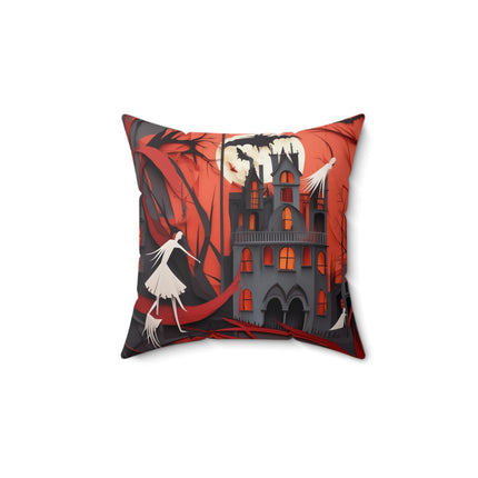 Halloween Night Scene Spun Polyester Square Pillow