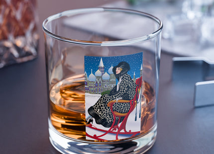 Elegant Winter Woman in Sleigh Rocks Glass, 10oz