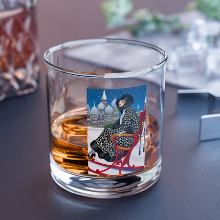Elegant Winter Woman in Sleigh Rocks Glass, 10oz