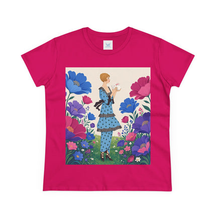 🐇🌺 The Little Rabbit Garden Cotton Tee – Art Deco Floral Whimsy