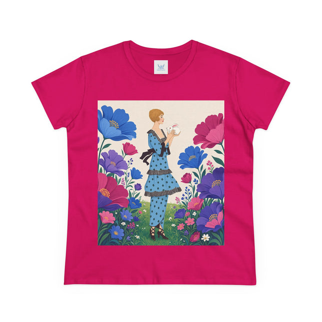 🐇🌺 The Little Rabbit Garden Cotton Tee – Art Deco Floral Whimsy